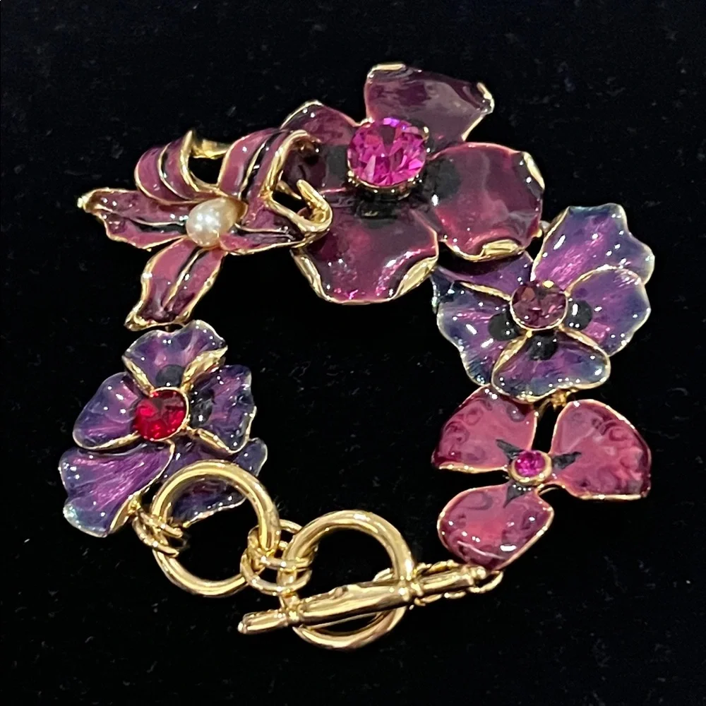 Kenneth Jay Lane Enamel Flower Bracelet with Stones.